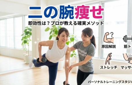広島のパーソナルトレーナーが教える二の腕痩せの筋トレ（キックバック）の様子。原因解説、ストレッチ、マッサージによる確実なメソッドを紹介。